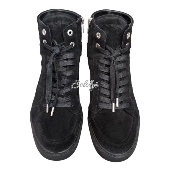 Zadig & Voltaire ZV1747 High Flash Black Suede Leather Sneaker Mens US12 FR43 - Picture 2 of 10